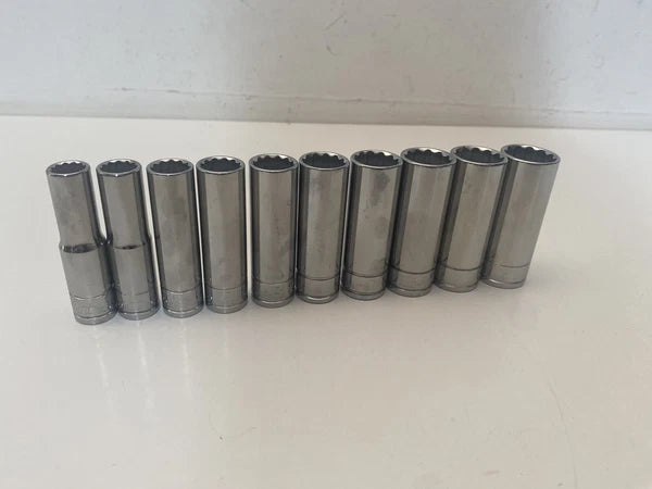 Blue Point 3/8” Deep Socket Set 10-19mm 12 Point 10pc Set As Sold By Snap On