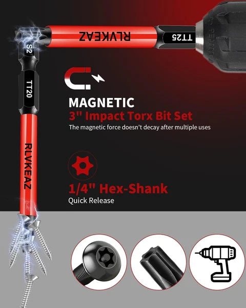 12-Piece Impact Security Torx Bit Set (T5-T40), 3-Inch Long S2 Steel...
