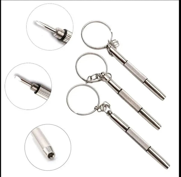 3 In 1 Mini Screwdriver Keyring Repair Set Multi Tool For Glasses, Phone, Watch