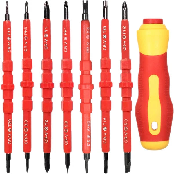 8Pc Insulated Screwdriver Set 500V Magnetic Tips Slotted Phillips Torx Black