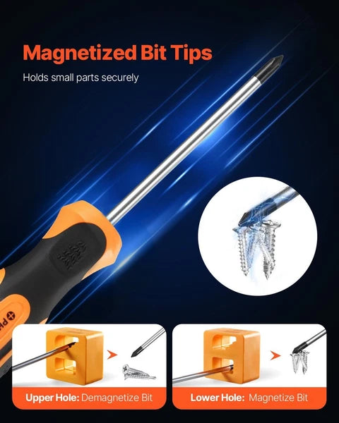 12-Piece Magnetic Screwdriver Set 5 Phillips 5 Flat Head Tips Magnetizer Tool
