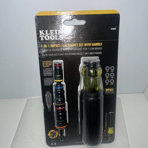 Brand New Klein Tools 32900R 7-In-1 Impact Flip Socket Set With 5” Handle