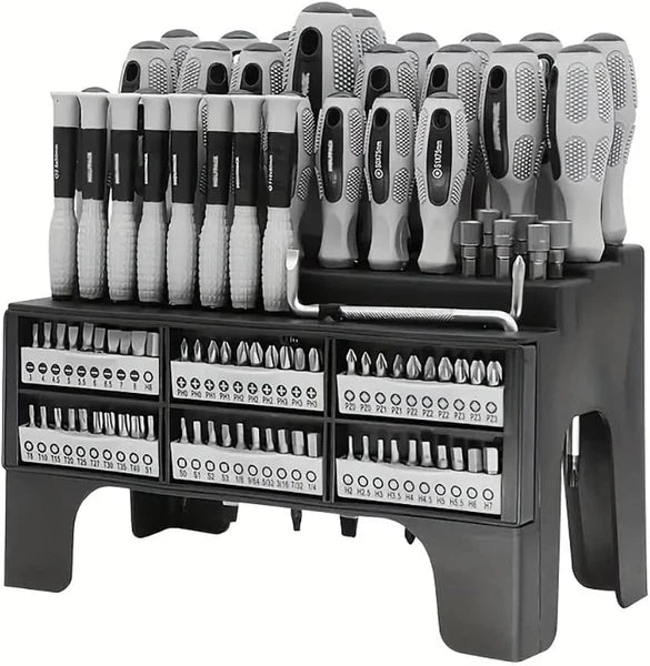 100-Piece Magnetic Screwdriver Set with Plastic Rack, Includes Slotted/Phillips/