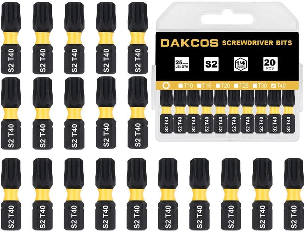 T40 Torx Bit Set 20-Piece Premium S2 Alloy Steel 1-inch Long Screwdriver Inse...