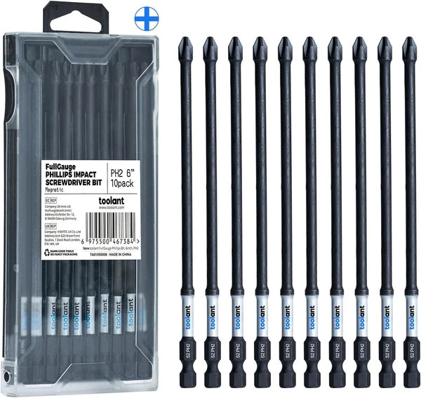 6 Inch Long Phillips Bit#2 Magnetic anti Slip Impact Screwdriver Bits Set,10Pcs